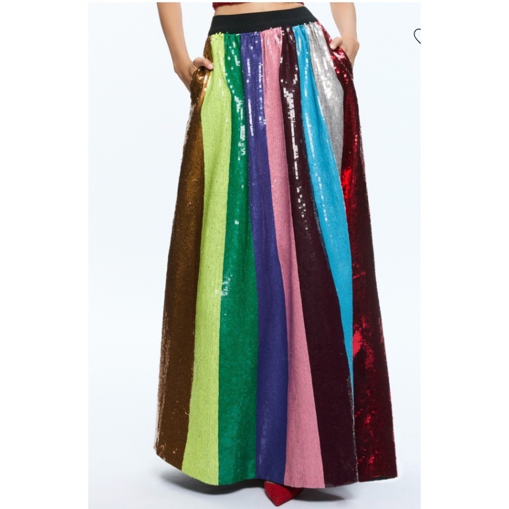 Alice + Olivia Rainbow Sequin Maxi Skirt Multi Color Stripe CG4068E2730P Size 2
